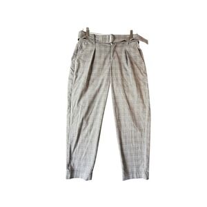 Womens Plaid High Waist‎ Paper Bag Belted Trousers Career Casual Pants